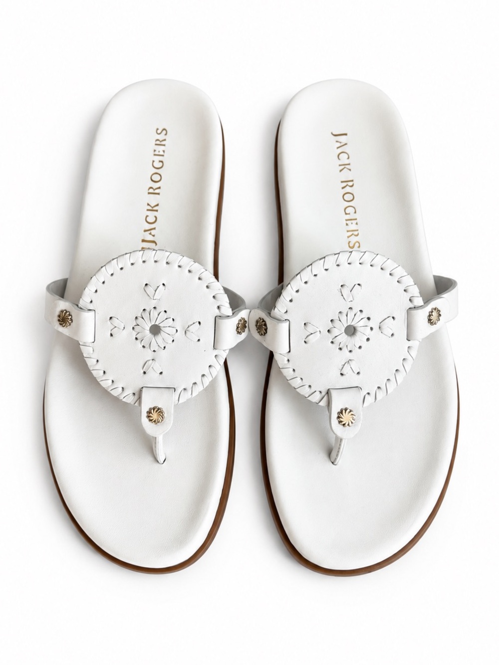 Jack Rogers Collins Comfort Thong Sandals White Leather Size 9.5